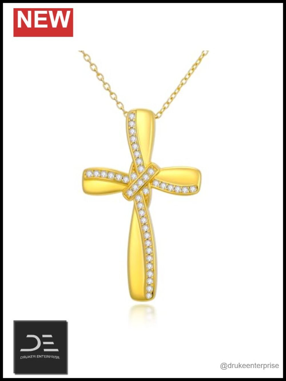14k Gold Cross Pendant Necklace Women Men Cubic Zirconia Religious Jewelry